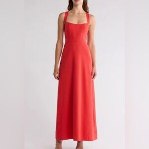 NWT Theory Seamed Linen Blend Maxi Dress, in poppy color size 4